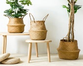 Rattan Natural Seagrass Baskets Seaweed Wicker Basket Rattan Hanging Flowerpot Woven Baskets Boho Storage