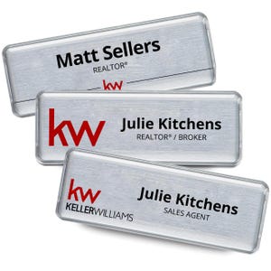 Customized Keller Williams Realtor Name Tag for Agents in Brushed Silver or White