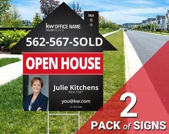 KW Keller Williams OPEN HOUSE House Shaped Yard Sign - 23" x 23" lawn sign
