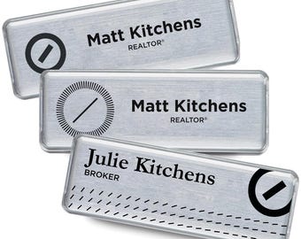 Customized COMPASS Realty Realtor Name Tag for Agents in Brushed Silver or White