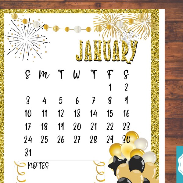 2021 Monthly Glitter and Gold Printable Calendar U.S. Letter & A4 | 2021 Wall Calendar | 2021 Instant Download Printable Monthly Calendar