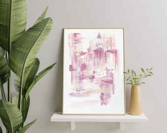 Abstract painting in lilac, violet and beige