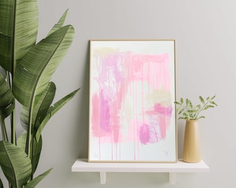 Abstract painting pink streaks and brush strokes