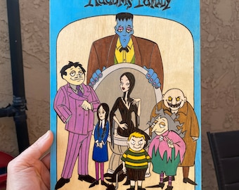 Addams Family 90er Jahre Cartoon auf 8x12 zoll Holz Leinwand