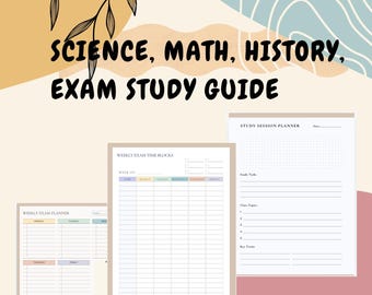 Math/History/Science Exam Study Guide, Exam Study Planner, Study Guide Template Bundle, Digital and Printable Study Planner, Final Exam