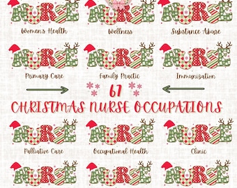 67 Christmas Nurse PNG Bundle: Holiday Occupation Designs (Digital Download)
