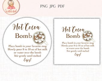 Watercolor Hot Cocoa Bomb Tags: Instruction Card (Digital Download)