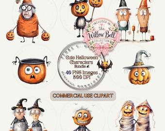 Cute Halloween Characters Clipart, Halloween Art for Crafts and Decor, PNG Bundle, Digital Download, Whimsical, Commercial Use