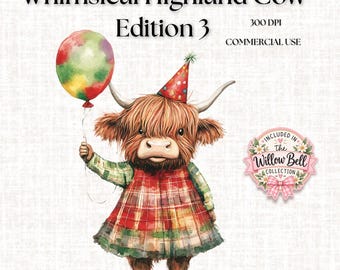 Christmas Highland Cow PNG: Party Invitation Clipart (Digital Download)