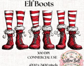 Christmas Elf Boots PNG: Red Striped Socks Clipart (Digital Download)