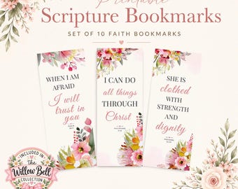 Printable Scripture Bookmarks | Christian Bookmarks Printable | Bible Verse Bookmarks | Faith Bookmarks | Instant Download PDF PNG JPG
