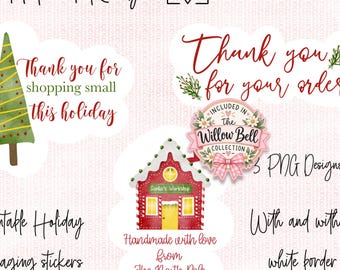 Holiday Thank You Stickers Digital Download, Small Business Thank You Stickers, PNG Files, Cricut Stickers, Merry Christmas Stickers