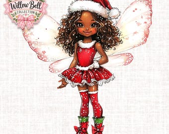 Christmas Fairy Clipart: African American Holiday Fairy PNG (Digital Download)