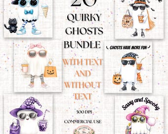 20 PNG Watercolor Quirky Halloween Bundle Clipart, Whimsical Halloween Illustrations Clip art, Cute Creepy png, Spooky Season Sublimation