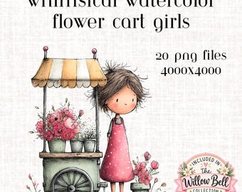 Flower Cart Clipart Bundle, Flower Shop PNG, Scrapbooking, Junk Journal