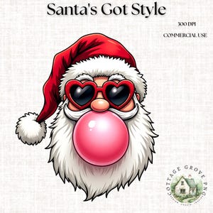 Retro Santa PNG: Funny Christmas Sunglasses, Bubblegum (Digital Download)
