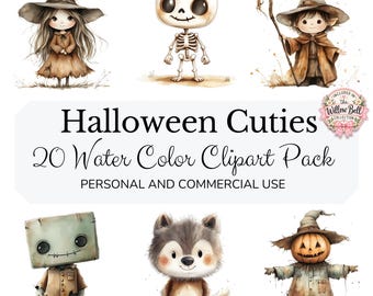 Cute Halloween Clipart - Pumpkin Clipart - Witch - Cute Monster Clipart - Kids Halloween - Watercolor Halloween Clipart