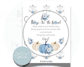 Hot Cocoa Bomb Tags: Blue Pumpkin Baby Shower (Digital Download)
