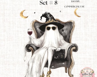 Couture Ghost Glam PNG: Watercolor Halloween Clipart (Digital Download)