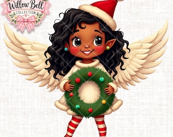 Christmas Angel Clipart: African American Angel PNG (Digital Download)