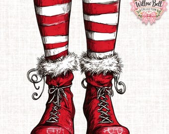 Christmas Elf Boots PNG: Red Striped Socks Clipart (Digital Download)