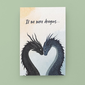 Tarjeta de aniversario de dragón / Tarjeta inspirada en la cuarta ala / Tarjeta de romance de fantasía / Tarjeta de pareja de dragones / Regalo de aniversario romántico