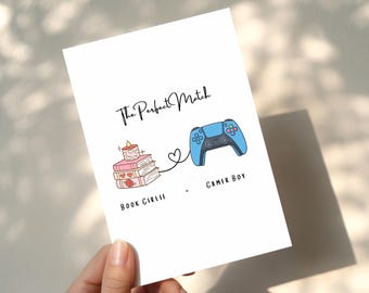 Reader Gamer Love Card: Book Lover, Gaming Couple