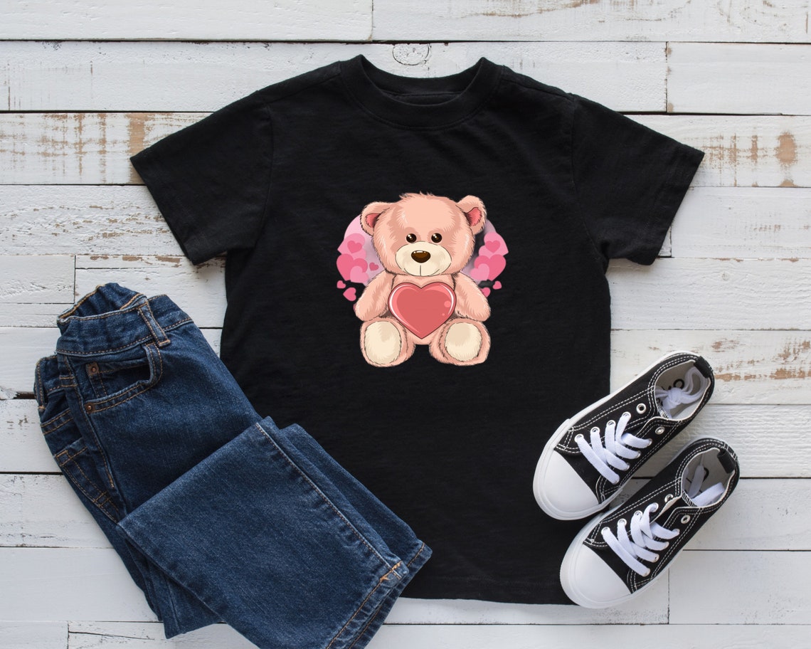 Cute Valentines day Teddy bear with a heart T-shirt for | Etsy