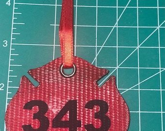 Retired Red Fire Hose Maltese Cross 343 Memorial Firefighter Christmas Ornament Christmas Gift FDNY 343