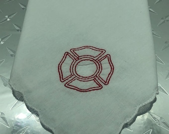 Embroidered Maltese Cross Handkerchief - Firefighter Wife Gift