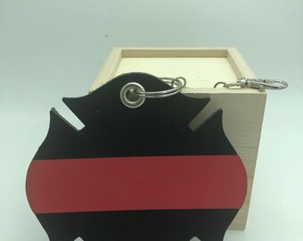 Black Leather Firefighter Gear Tag: Red Line Maltese Cross