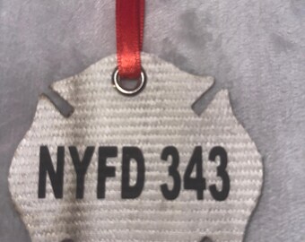 Retired Fire Hose Maltese Cross NYFD 343 Memorial Firefighter Christmas Ornament Christmas Gift