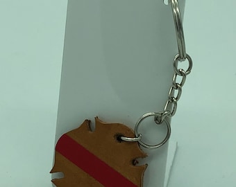 Brown Leather Maltese Cross Firefighter Keychain