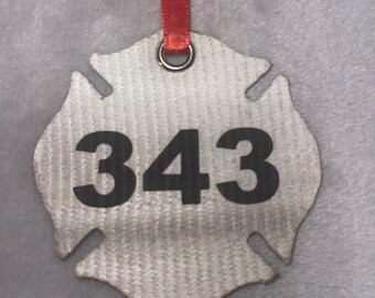 Retired Fire Hose Maltese Cross 343 Memorial Firefighter Christmas Ornament Christmas Gift FDNY 343