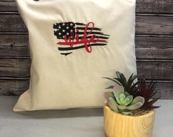 Haftowana torba płócienna z wizerunkiem żony strażaka: prezent z flagą Red Line