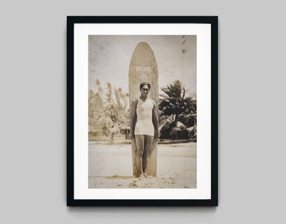 コアウッドフレームHawaii製vintage DUKE KAHANAMOKU Duke Kahanamoku Print – Vintage Hawaiian Surfing Legend