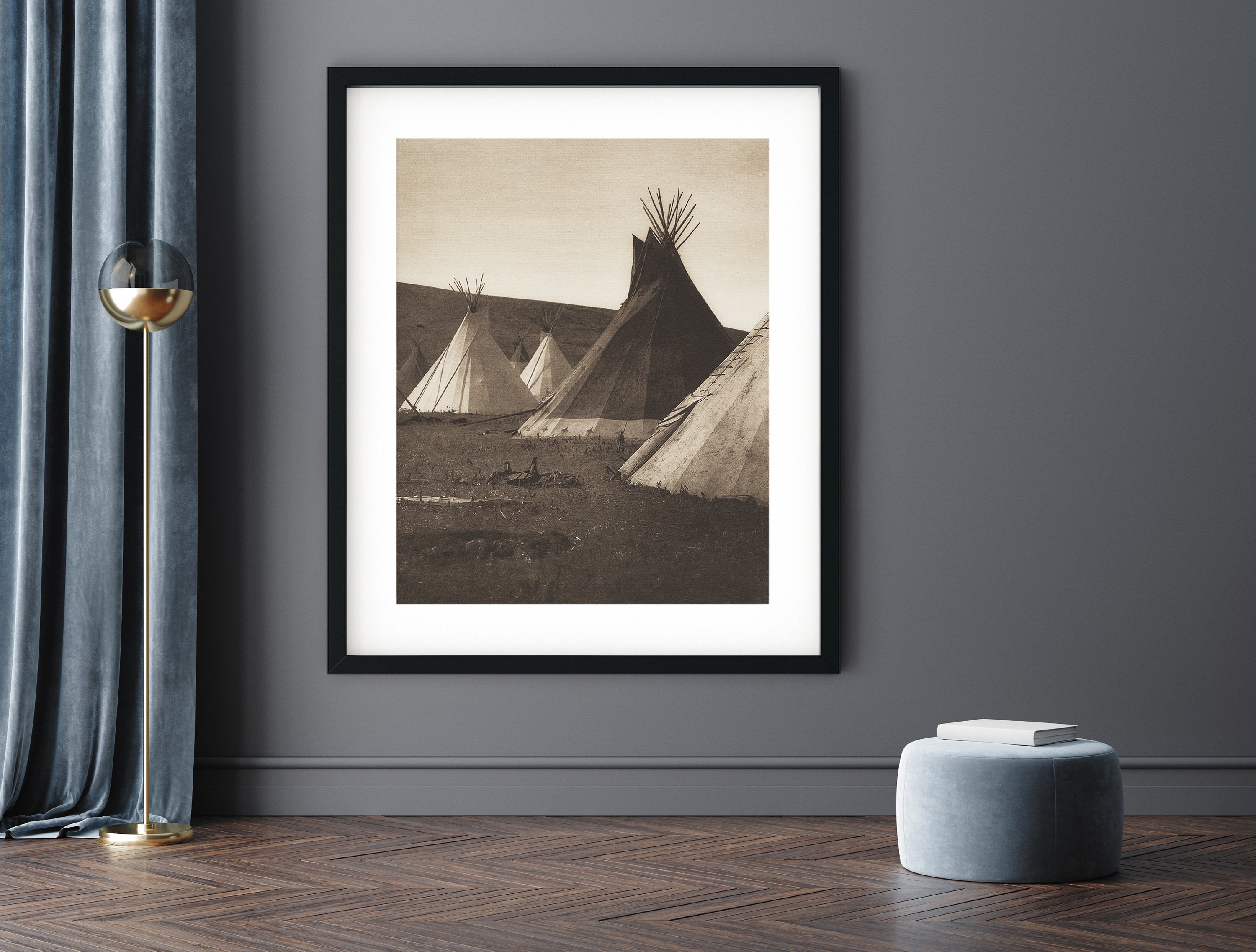 Native American Atsina Camp Print – Edward Curtis Vintage