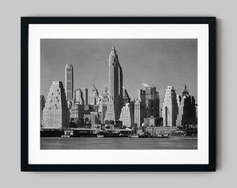 New York City Manhattan skyline view as seen from the Brooklyn Bridge Black and White Photography fine art print - Wall Decor