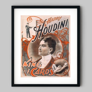 Póster que muestra un espectáculo de teatro para el mago del truco de cartas y artista del escape Harry Houdini Color Fine Art Print - Wall Decor