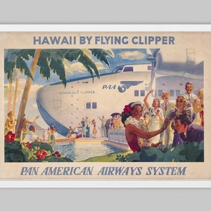 Travel tourism advertisement for tropical Hawaii island greeting people disembarking from an airplane  Color Fine Art Print - Wall Decor