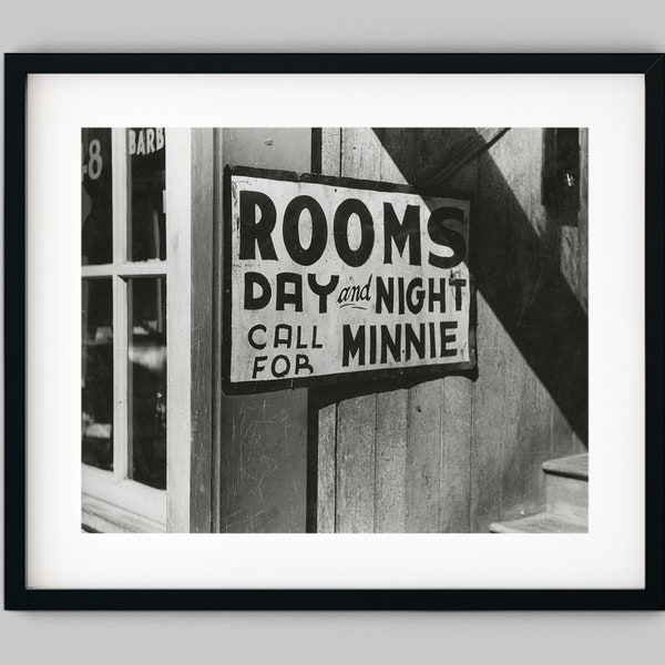 Sign on the entrance to a rooming house on Beale Street.  Memphis Tennessee USA- Black and White photograph fine art print wall decor