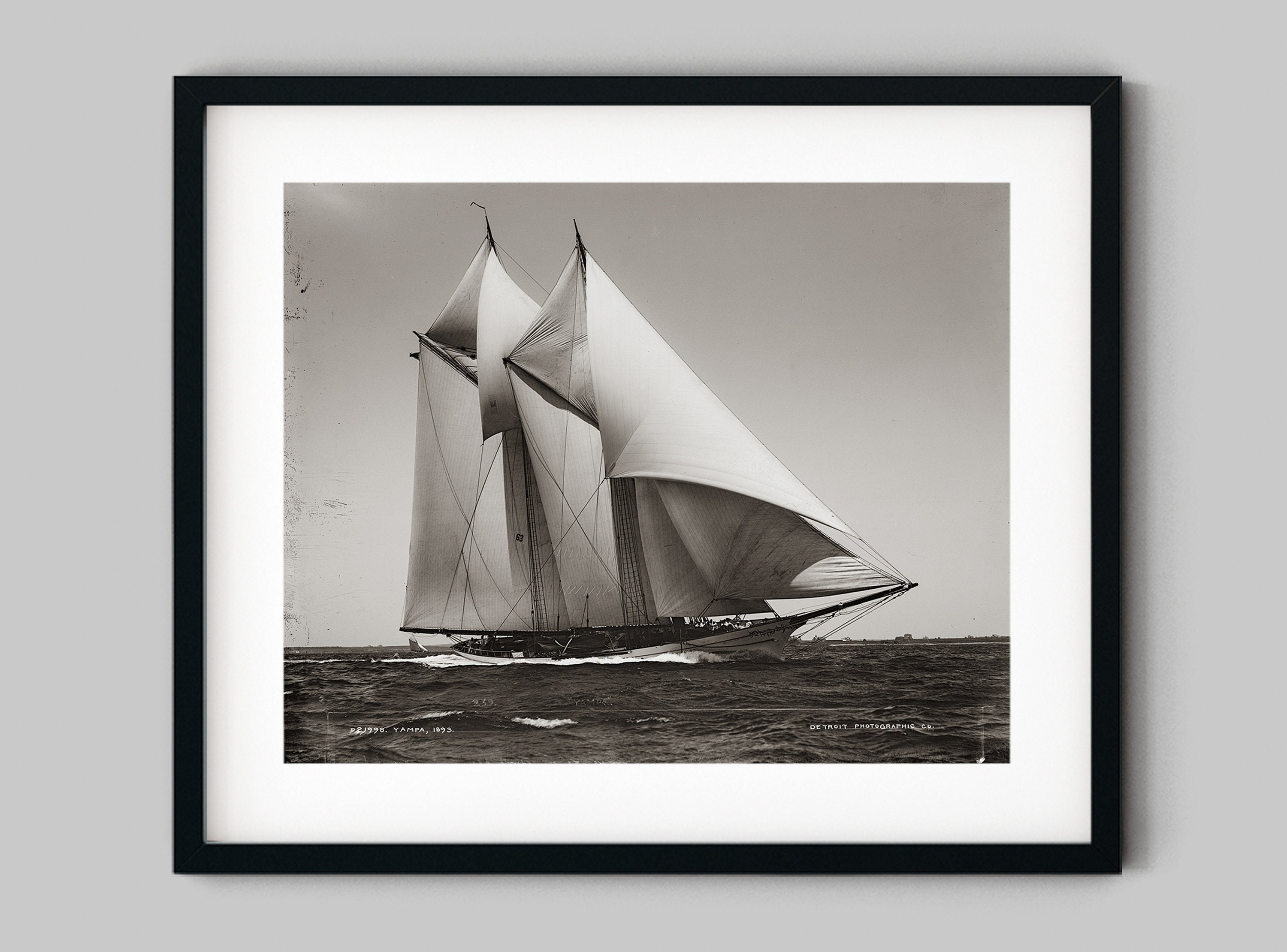 Nautisches Segelschoner-Bootsfoto Schwarz-Weiß-Kunstfotografie-Druck - Wanddekoration