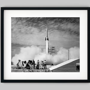 Rocket missile test launch by NASA at Cape Canaveral Florida USA Black and White Photography Fine Art Print - Wall Decor