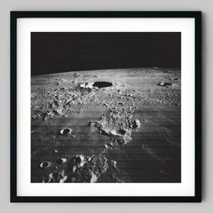 Lunar orbit images of the crater on the Moon in outer space Black and White Photography Fine Art Print - Wall Decor