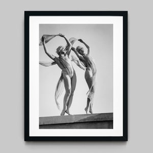 Portrait of female dancers posing outdoors in a dress Black and White Photography Fine Art Print - Wall Decor