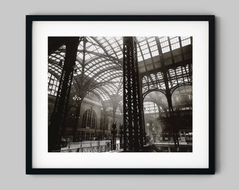 Foto d'epoca della stazione ferroviaria della Pennsylvania, stampa artistica in bianco e nero di New York