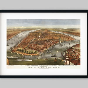 Panorama Kartenansicht Tuschezeichnung von Manhattan und New York City USA Fine Art Print - Wand Dekor