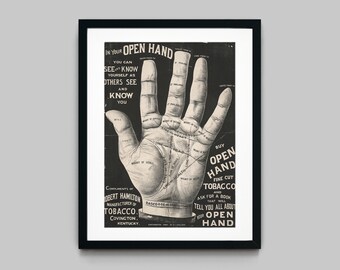 Handlijnkunde kunstafdruk – Vintage waarzegster handadvertentie