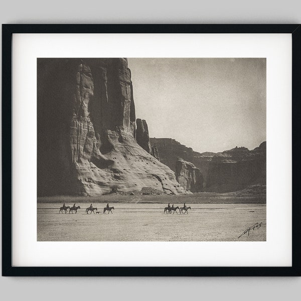 Edward Curtis Native American horse riders Canyon de Chelly Black and White Photography Fine Art Print - Wall Decor