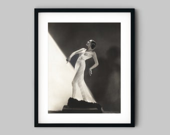 Hollywood studio portrait of a beautiful young woman in a sparkling evening gown Black and White Photography Fine Art Print - Wall Decor